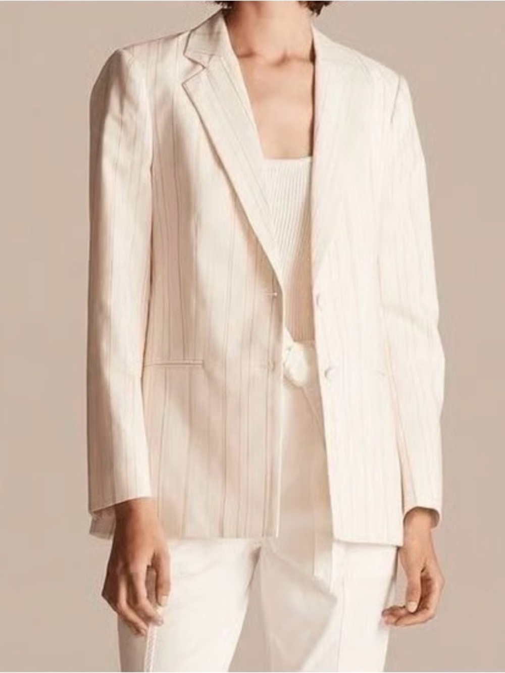 REBECCA TAYLOR TAILORED White Pink Striped Button‎ Front Blazer Jacket Women's 4
